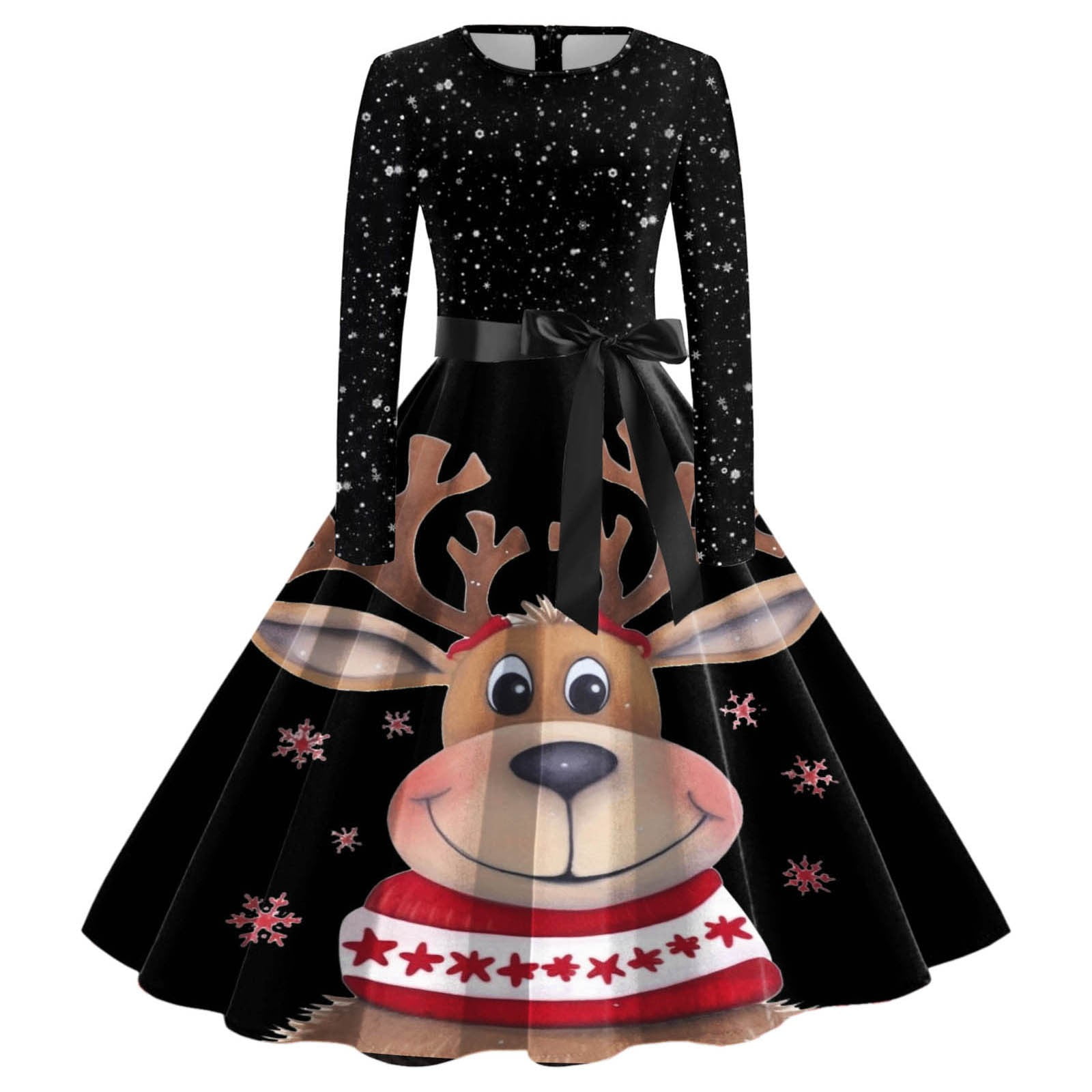 Dress For Women Fashion Vintage Long Sleeve O Neck Christmas Housewife ...