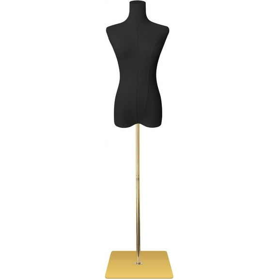 Dress Form Mannequin for Sewing Female Black Linen Fabric Manikin Torso with Detachable Adjustable Height 50-70 High Stability Metal Stand Slim Body Size 2