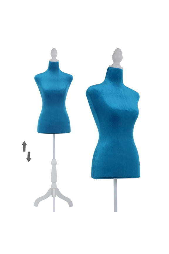 Dress Form Mannequin Torso Female 50"-63" Height Adjustable, Wooden Base for Sewing, Foam Body with Pinnable Layer, Blue
