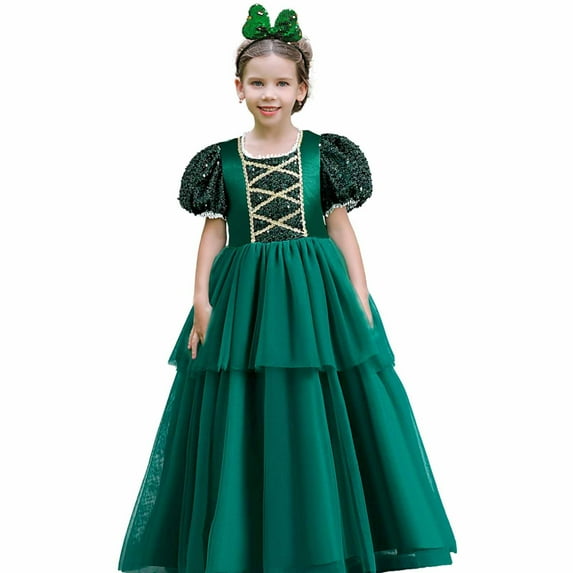 Dress Gift for Girls Girl Dress Sequins Puff Sleeve Lace Dress for Girls Party Gauze Gown Girls Dress with Bowknot Headwear Save Big