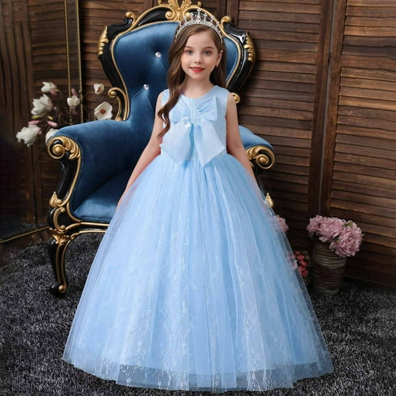 Dress Gift for Girls Girls Dress Princess Big Bow Pageant Long Dress Kids Lace Prom Ball Gowns Gauze Dress Save Big