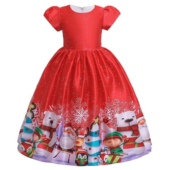 Dress Gift for Girls Girls Dresses Christmas Paillette Print Bow Princess Dress Children Wedding Guest Dress for 2-10 Years Save Big