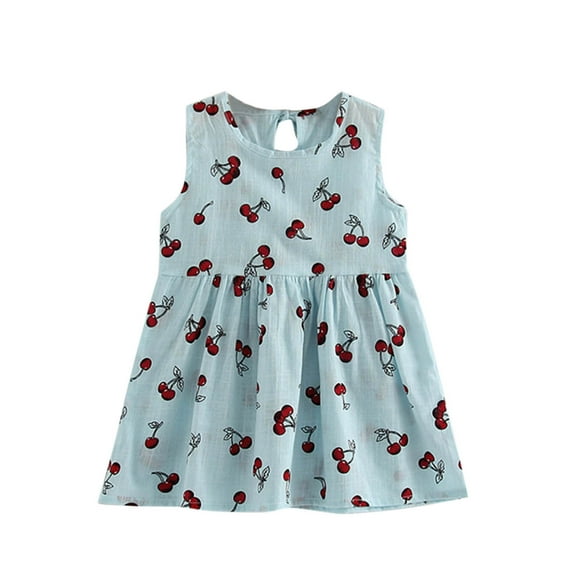 Dress Girls Cherries Printed Kids Summer Sundress Sleeveless Children Princess Girls Dress Lovely Dailywear