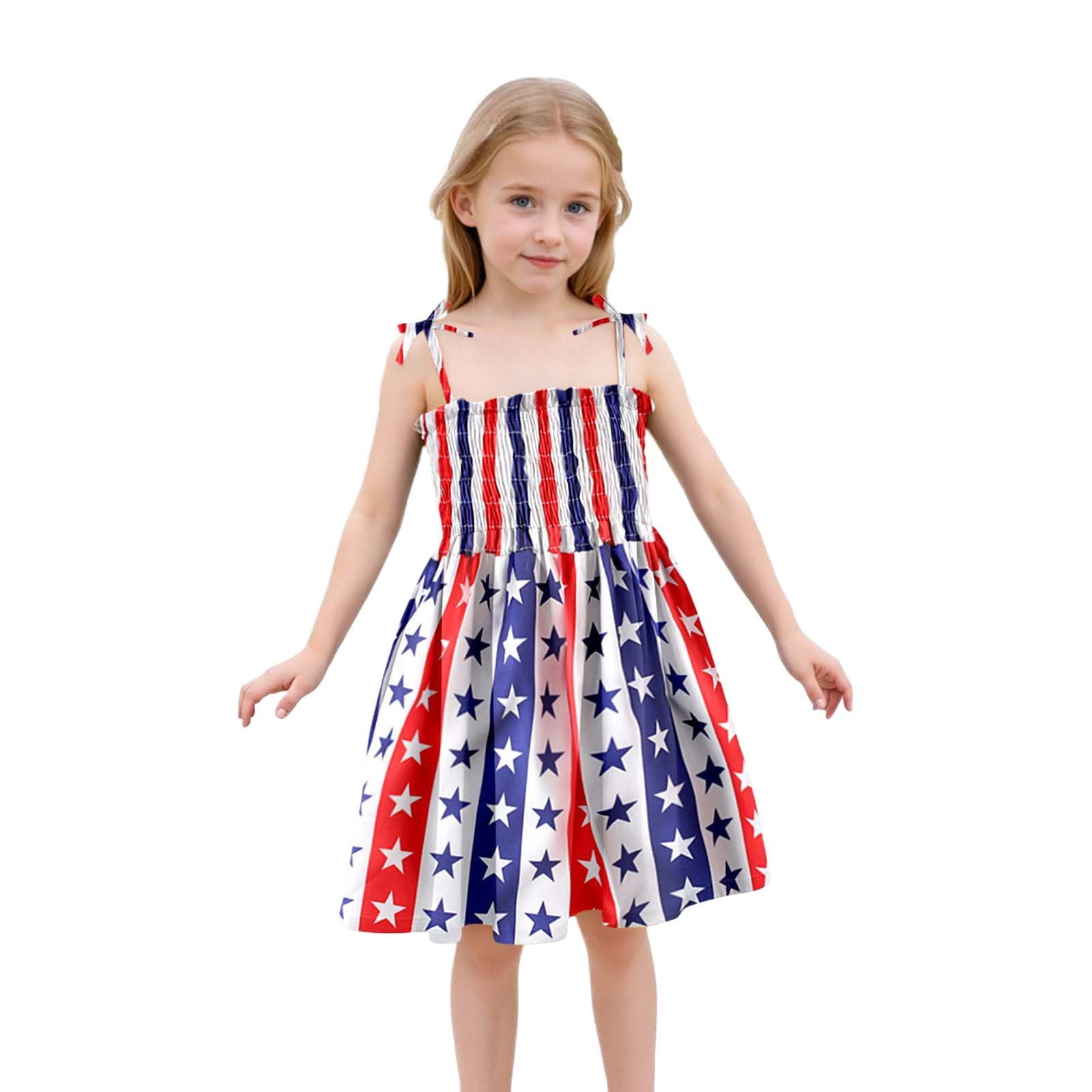 Girls White Floral Print Strappy Dress