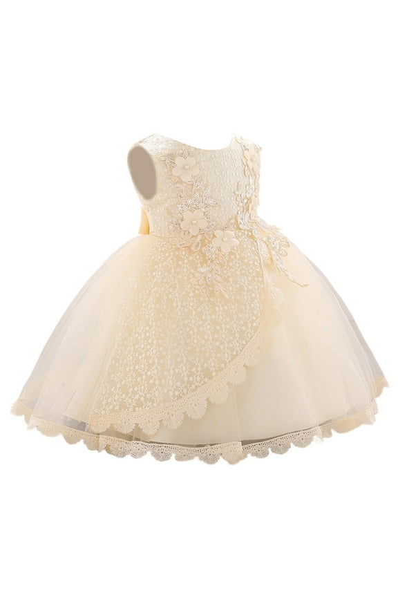 Dress Girls Girls Princess Dress Bowknot Infant Christening Gown Sleeveless Solid Dresses Girls Yellow 3 Months-6 Months