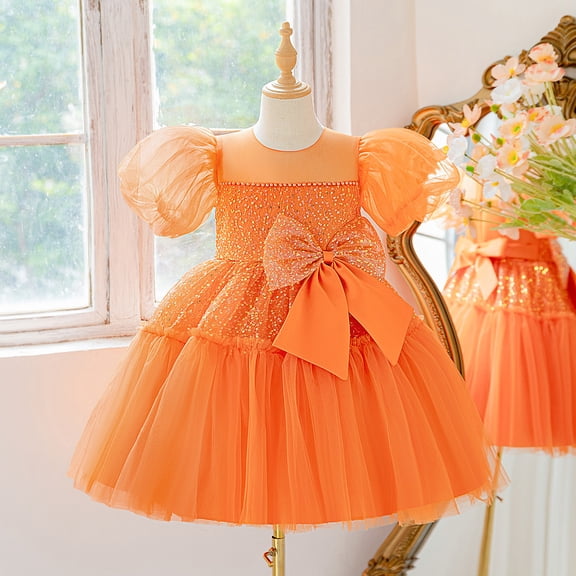 Dress Girls Orange Dress Girls Tulle Fluffy Ballet Tutu Skirt Girls Dress Up Clothes Princess Dress Up for Girls 5-6 Years