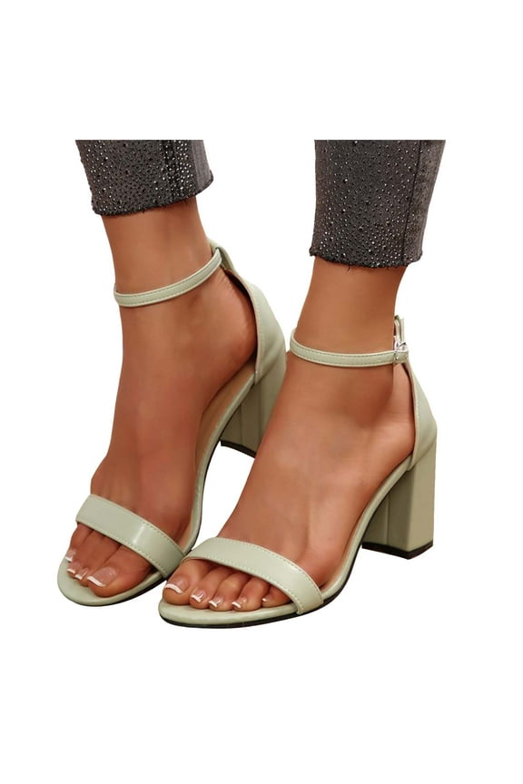 Dress High Heels Sandals for Women Ladies Light Green Open Toe Chunky Block Pumps Ankle Strap Office Sandals