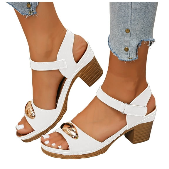 Dress High Heels Sandals for Women Summer 2025 Trendy Leather Casual Peep Toe Chunky Heeled Dress Sandals