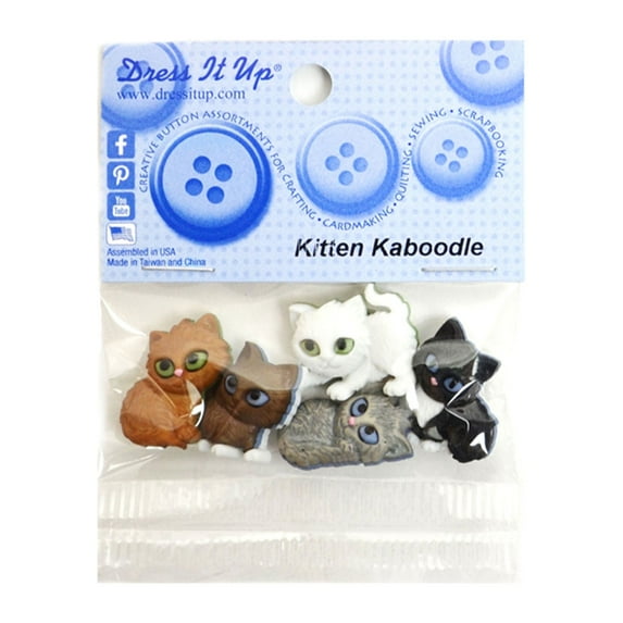 Dress It Up Buttons "Kitten Kaboodle" – 5 Multi-Color Sewing Buttons, Perfect for Craft Projects