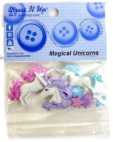 Dress It Up Buttons, Magical Unicorns, Craft & Sewing Embellishments, Plastic, Multi-Color, 3 Pcs.