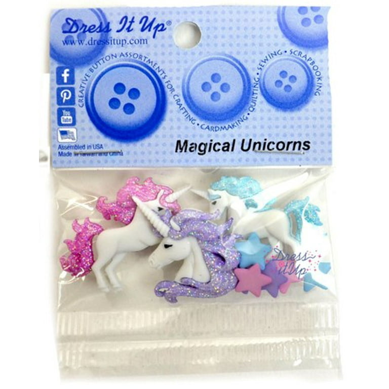 Dress It Up Buttons Magical Unicorns Craft Sewing Embellishments Plastic Multi Color 3 Pcs