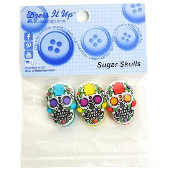 Dress It Up Buttons, Sugar Skulls, Day of the Dead Craft Fasteners, Multi Color