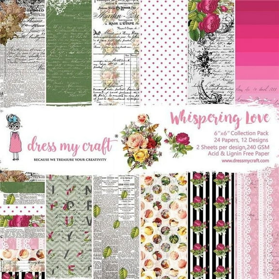 Dress My Craft DMCP2443 Whispering Love Collection - 6 x 6 in. Paper Pad