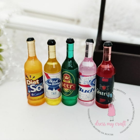 Dress My Craft Miniature 5/Pkg-Beer & Soda Bottles