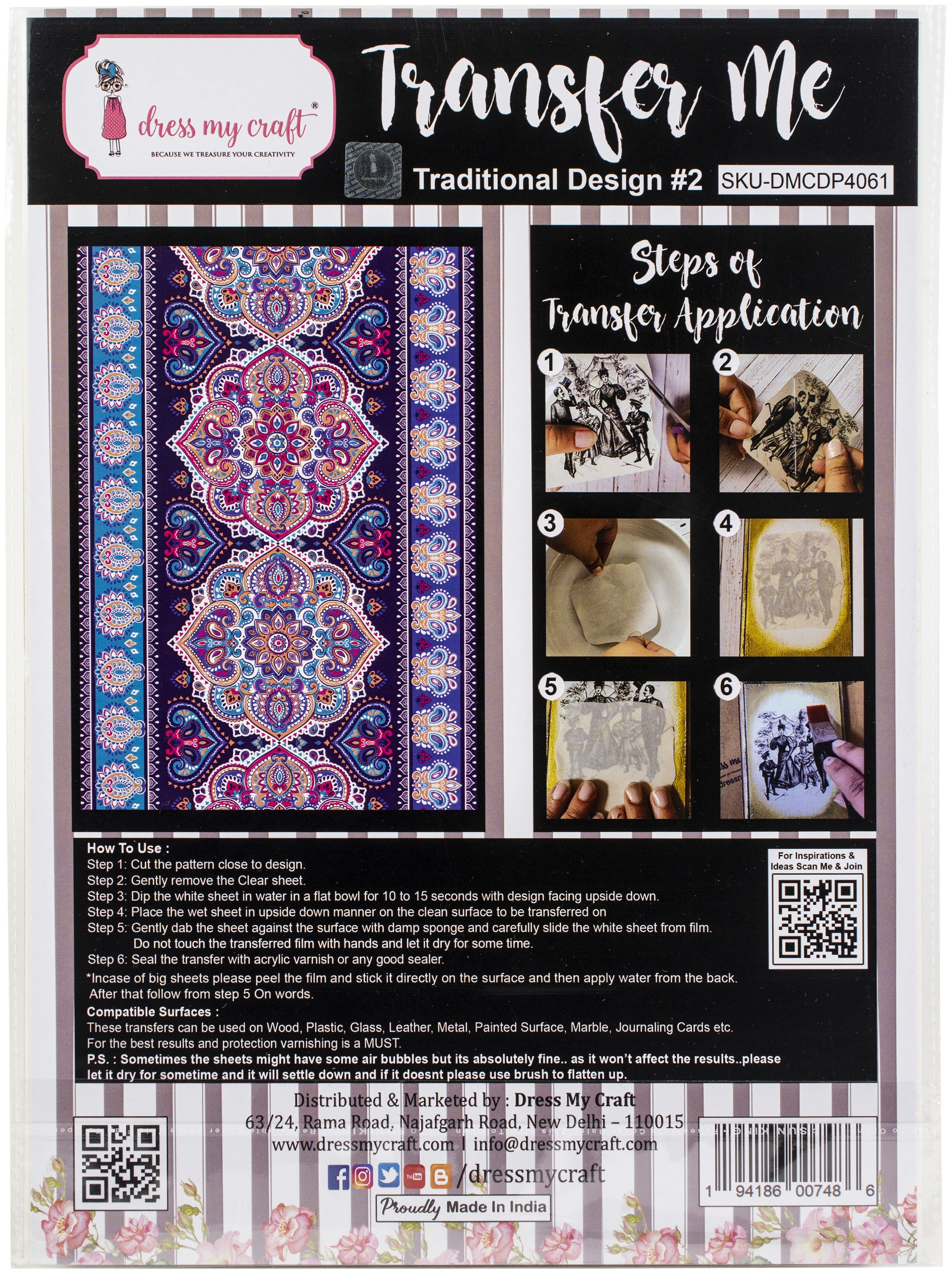 Dress My Craft Transfer Me Sheet A4 — Filigree Corners Bügelbild, Für DIY, Scrapbooking & Textilgestaltung