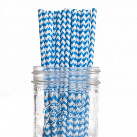 Dress My Cupcake 25-Pack Vintage Paper Straws, Royal Blue Chevron