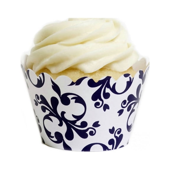 Dress My Cupcake Navy Blue Filigree Cupcake Wrappers, Set of 12
