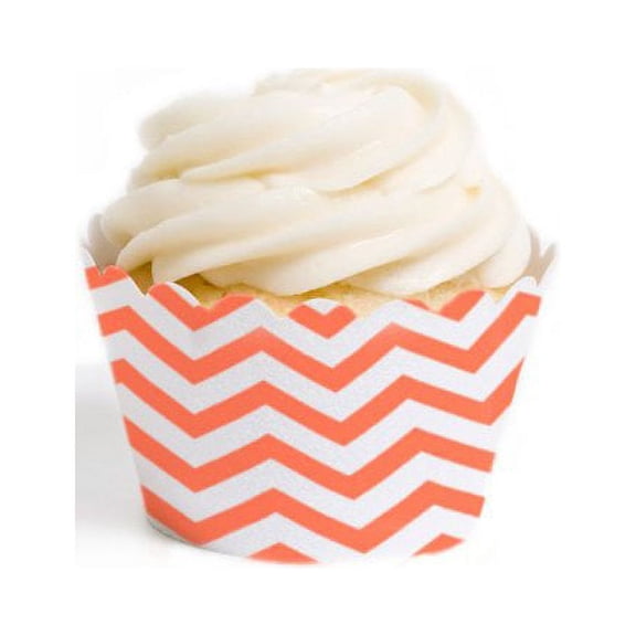 Dress My Cupcake Standard Cupcake Wrappers, Chevron, Coral, Set of 50
