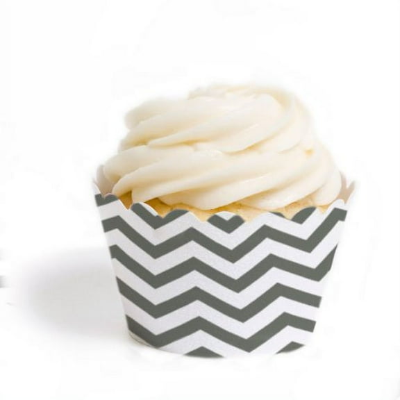 Dress My Cupcake Standard Cupcake Wrappers, Chevron, Grey, Set of 50