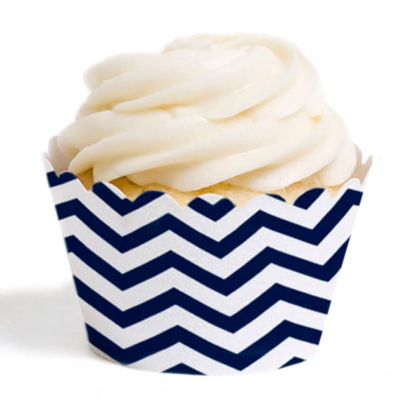 Dress My Cupcake Navy Blue Chevron Cupcake Wrappers, 12-Pack Standard Party & Birthday Dcor