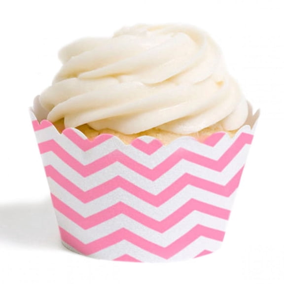 Dress My Cupcake Standard Cupcake Wrappers, Chevron, Pink, Set of 12