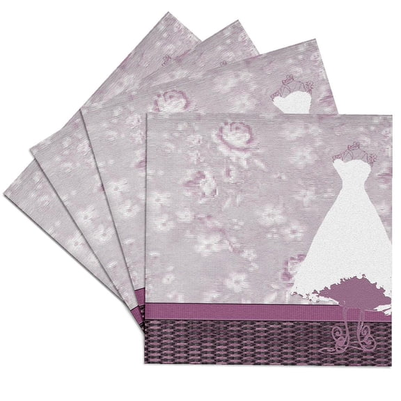 3drose, Dress on Form in Room, Plum Roses on Wallpaper, Set of 4 Ceramic Tile Coasters