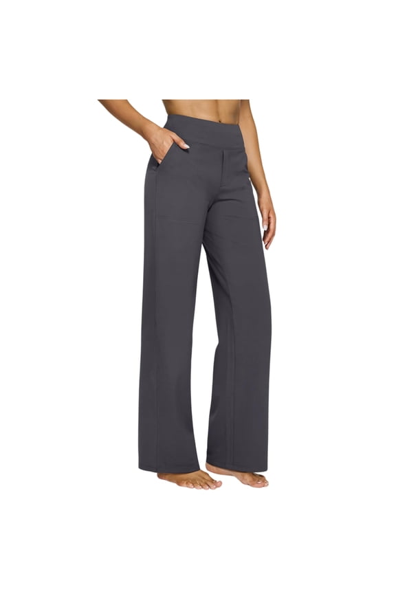 Dress Pant for Women Stretchy Work Flare Pants Business Casual Office High Waisted Trousers Flare Slacks with Pockets Gray 2XL