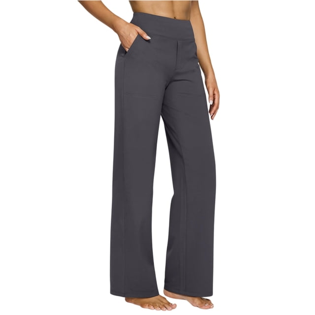 Dress Pant for Women Stretchy Work Flare Pants Business Casual Office High Waisted Trousers Flare Slacks with Pockets Gray XL