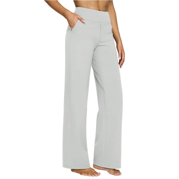 Dress Pant for Women Stretchy Work Flare Pants Business Casual Office High Waisted Trousers Flare Slacks with Pockets Light Gray 3XL