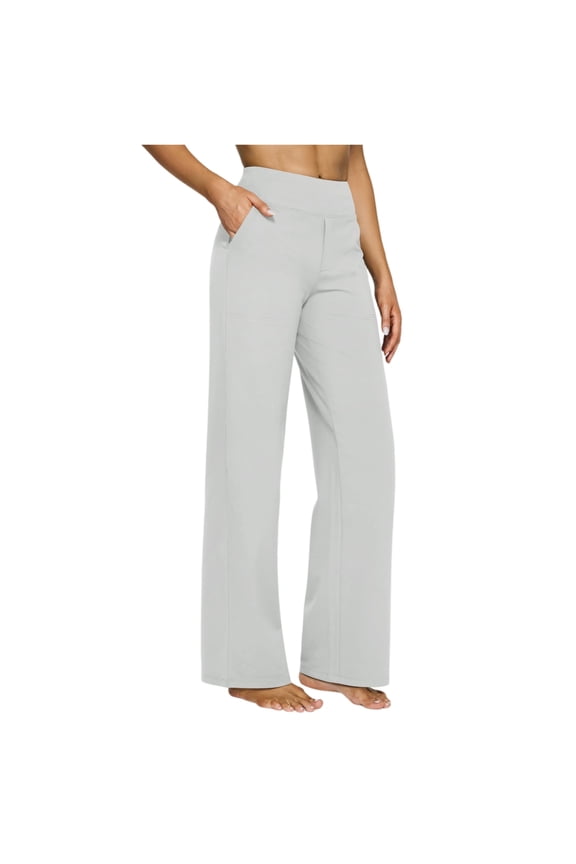 Dress Pant for Women Stretchy Work Flare Pants Business Casual Office High Waisted Trousers Flare Slacks with Pockets Light Gray 3XL