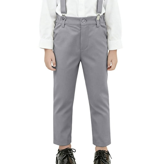 Dress Pants Flat Front Adjustable Waistband Durable Twill Classic Fit Pants for School Formal Occasions,Light Gray,12-13 Years