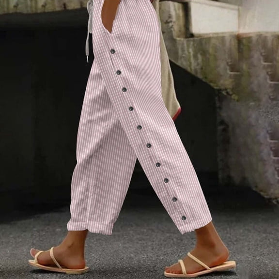Dress Pants For Women Casual Elastic Waist Bandage Women New Fashion Print Button Pocket Pants Full Length Lounge Trousers