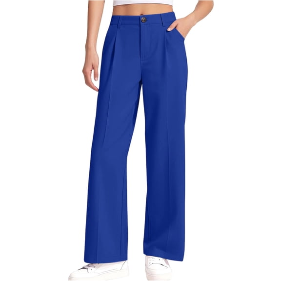 Dress Pants for Girls, Flowy Fabric with an Elasticated Waistband for Comfort, Perfect for Pairing with Blouses for a Polished, Grown-Up Look.,Blue,130