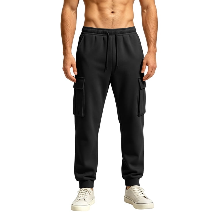 Dress Pants For Men, Mens Pant Sweatpants with Pockets Elastic Waist Drawstring Wide Leg Baggy Trousers Steetwear Casual Workout Vintage Cargo Pants Black XS