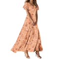 thumbnail image 1 of Dress Pants Men, Wedding Guest Easter Dresses Chiffon Floral Short Sleeve Ruffle V Neck Flowy Maxi Dress 4Th Of July Costume Womens Coats Dressy For Women Teacher Dresses (XS, Orange) ZMTing, 1 of 5