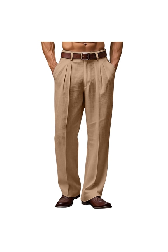 Dress Pants Mens Casual Baggy Wide Leg Pleated Slacks Vintage Stylish Loose Fit Work Trousers Brown L