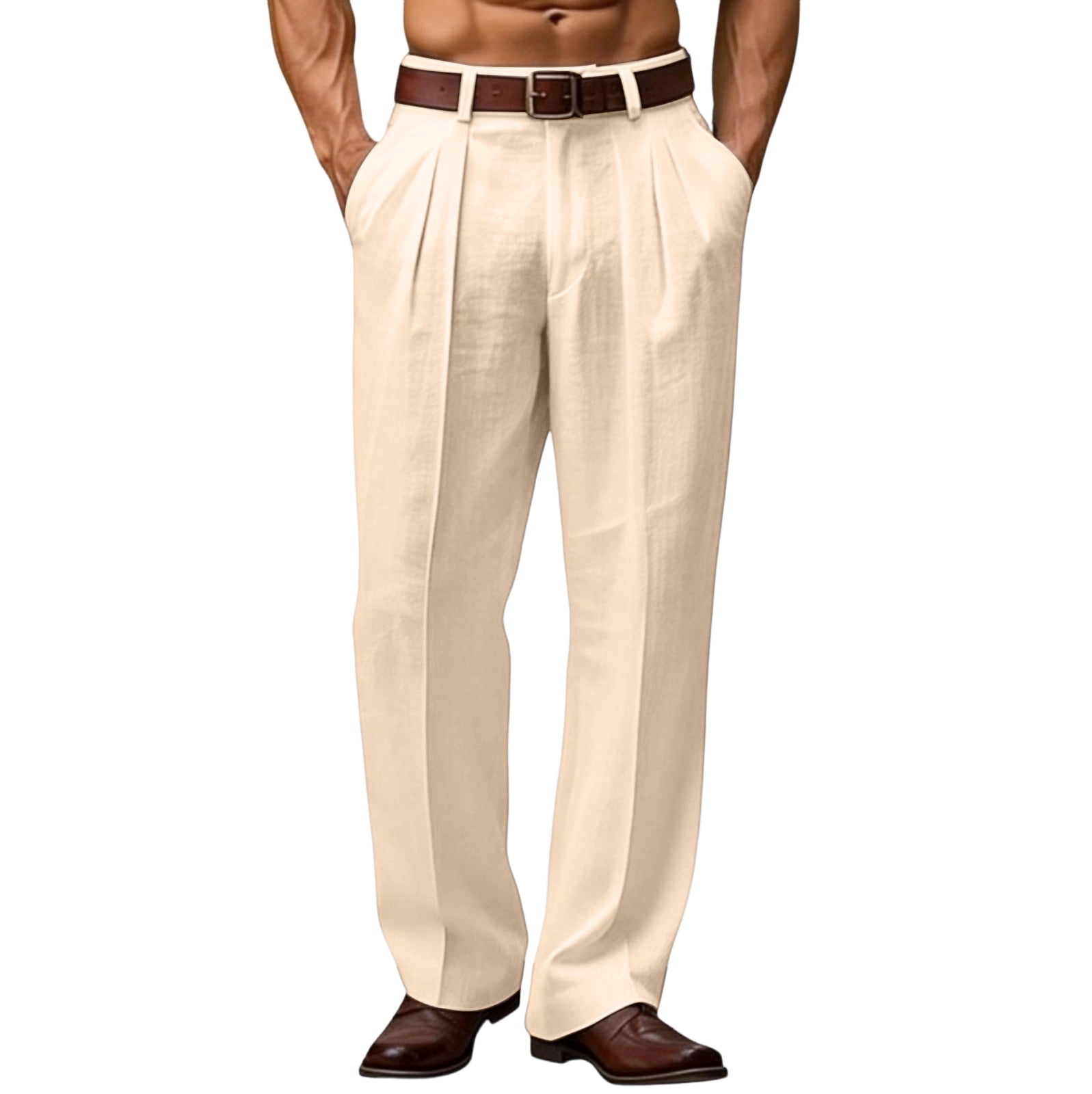 Dress Pants Mens Casual Baggy Wide Leg Pleated Slacks Vintage Stylish ...