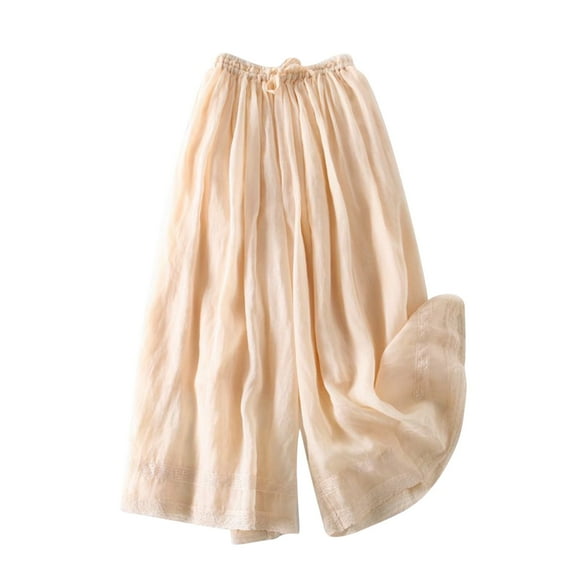 ZQUUVOU Dress Pants Retro Elastic Waist Straight Tube Pants Loose And Slim Wide Leg Casual Pants for Women Gold