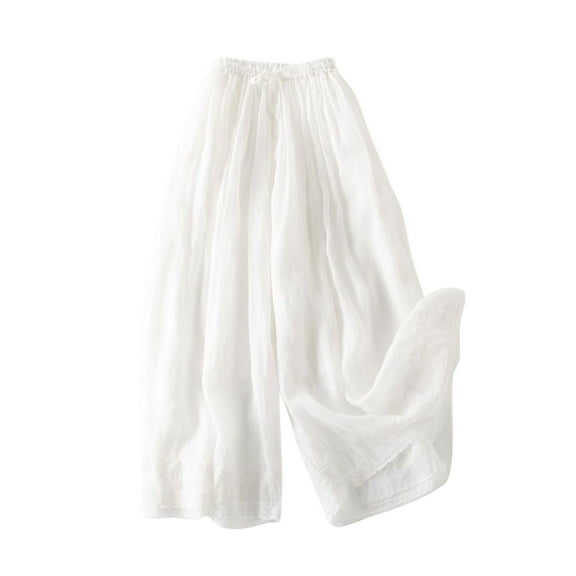 ZQUUVOU Dress Pants Retro Elastic Waist Straight Tube Pants Loose And Slim Wide Leg Casual Pants for Women White