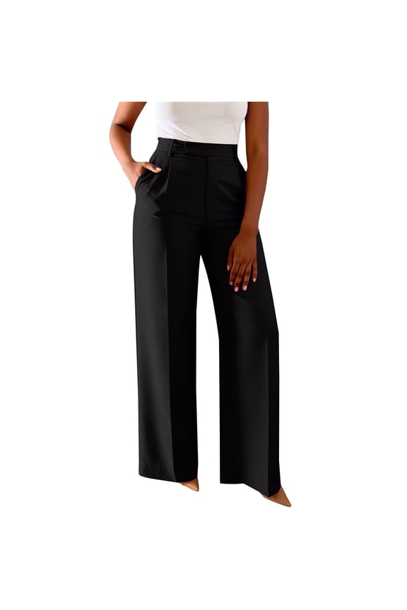 Dress Pants Women Audhol Women's High Waisted Flattering Straight Leg Pants Wide Leg Pants Casual Suit Long Pants High Waisted Pants for Women Black L