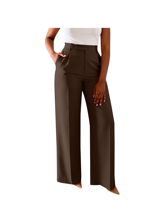 Dress Pants Women Audhol Women's High Waisted Flattering Straight Leg Pants Wide Leg Pants Casual Suit Long Pants High Waisted Pants for Women Coffee M