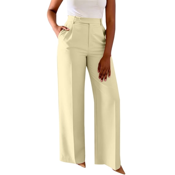 Dress Pants Women Audhol Women's High Waisted Flattering Straight Leg Pants Wide Leg Pants Casual Suit Long Pants High Waisted Pants for Women Light Yellow XL