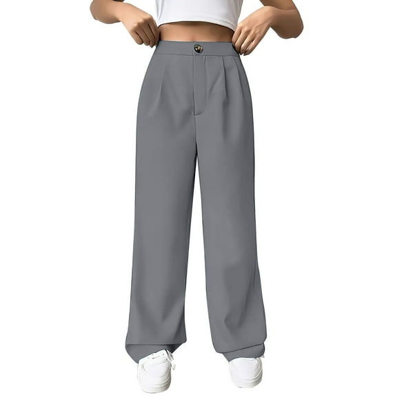 Dress Pants Women, Audhol Womens Casual Wide Leg Dress Pants High Waist Tailored Down Trousers with Pockets Work Pants Women Grey M