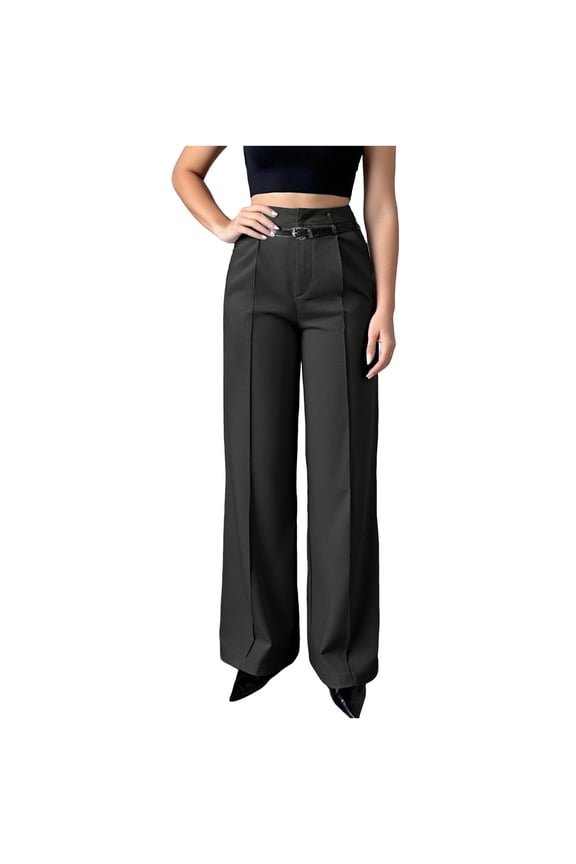 Dress Pants Women Business Casual High Waist Wide Leg Straigt Work Pants Petite Pull On Chino Trousers with Belt
