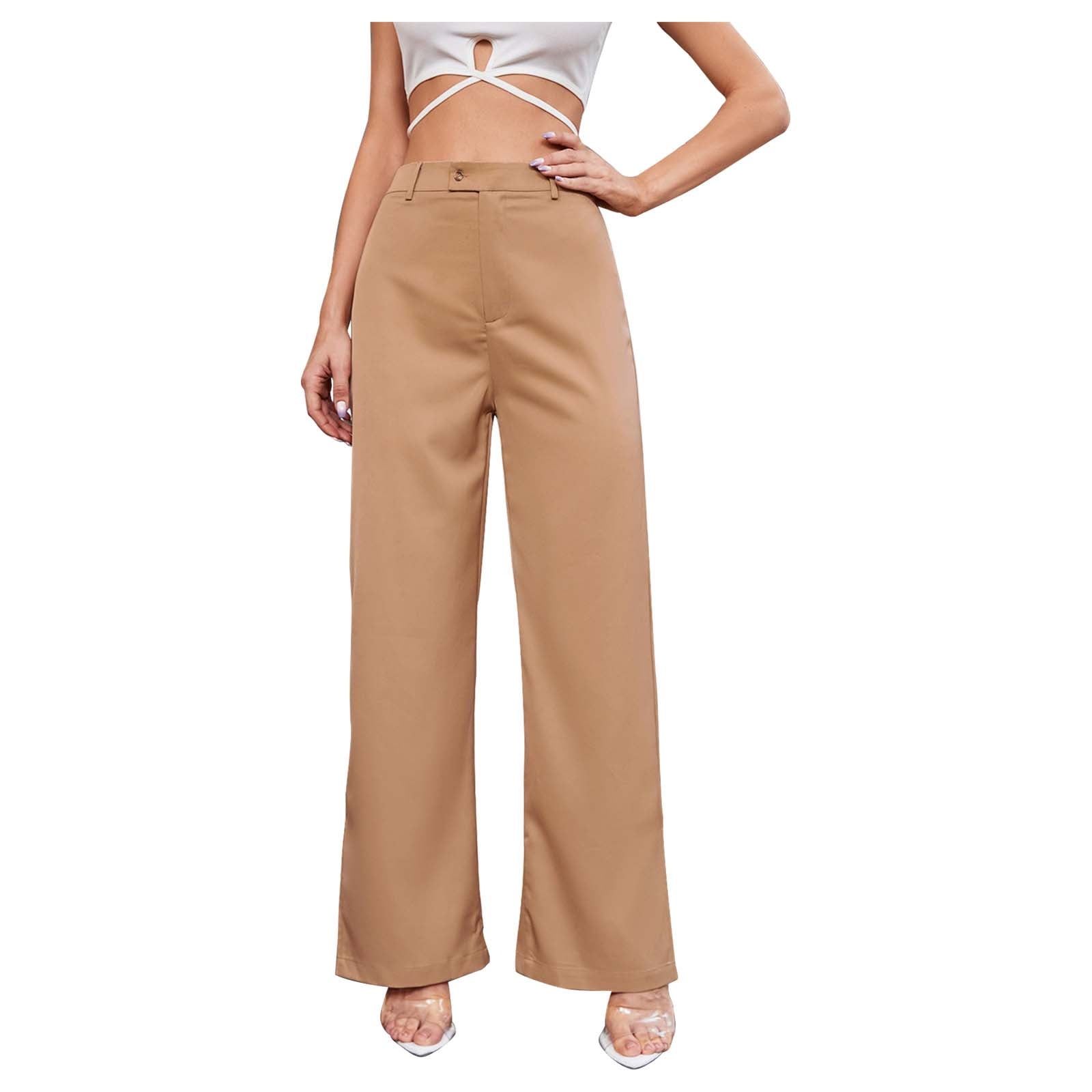Womens Chic Long Straight Legs Formal Suit Trousers High Waist