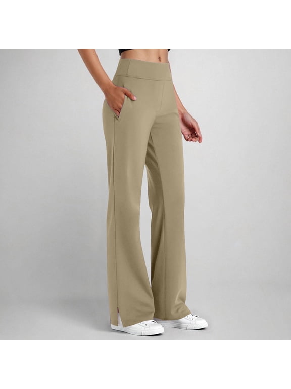 Dress Pants Women Business Casual Petite Work Trousers Stretchy Lightweight Pull On Office with Pockets Beige L