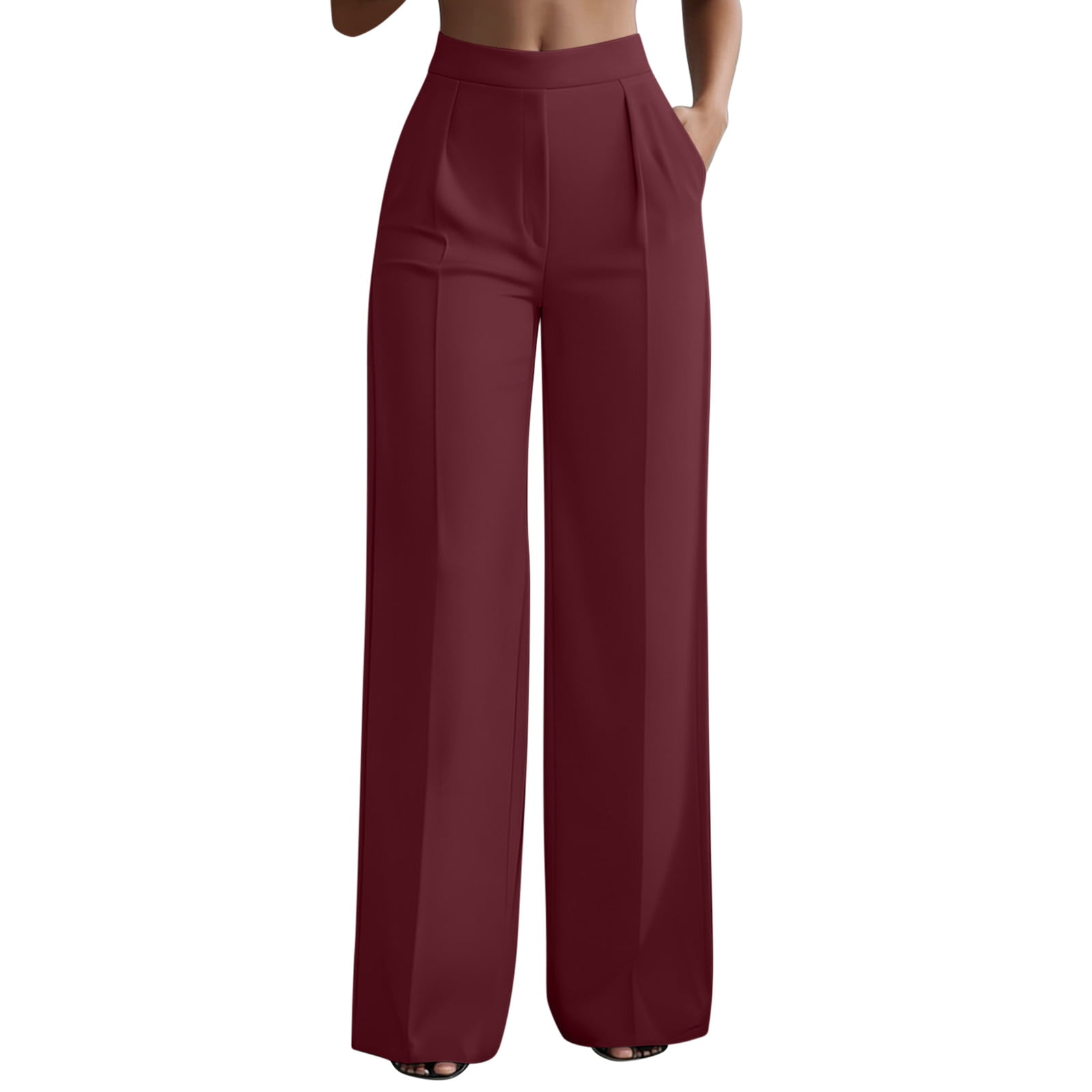 plus size burgundy dress pants Women Casual Wide Leg Work Slacks Stretchy Straight High Waisted Trousers Business Dressy Suit Pants Swatch:#d8b59a Belle Poque Polka Dot Color:Black White Pair with a simple