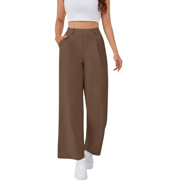 Dress Pants Women, Comdrip Women's Wide Leg Dress Pants 27"/29"/31" High Waisted Work Casual Sweatpants Trousers with Pockets Womens Work Pants Coffee 3XL