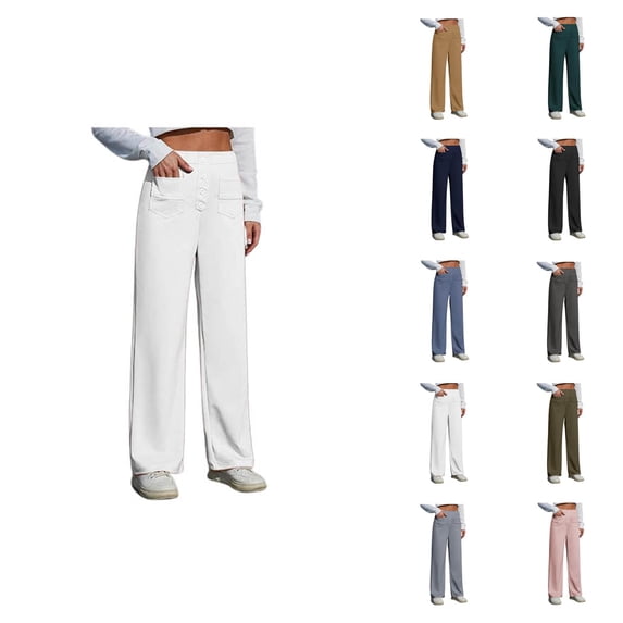 Dress Pants Women Elastic High Waist Wide Straight Leg Stretchy Slacks Business Casual Office Work Pants with Pockets