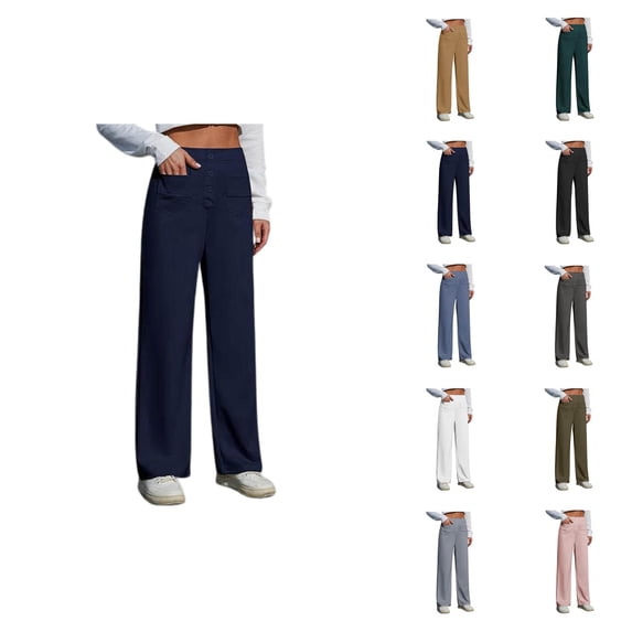 Dress Pants Women Elastic High Waist Wide Straight Leg Stretchy Slacks Business Casual Office Work Pants with Pockets